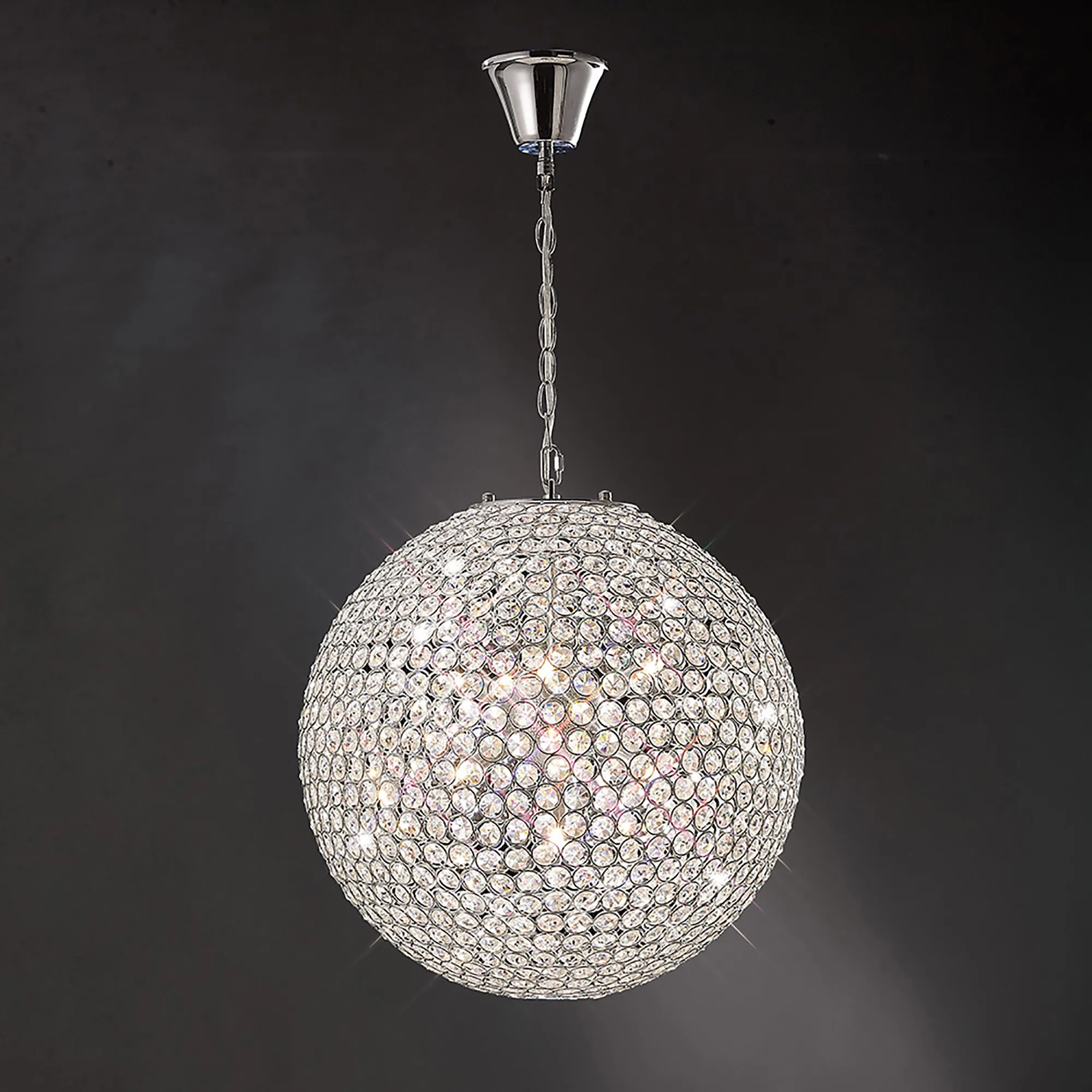 Ava Polished Chrome Crystal Ceiling Lights Diyas Spherical Crystal Fittings